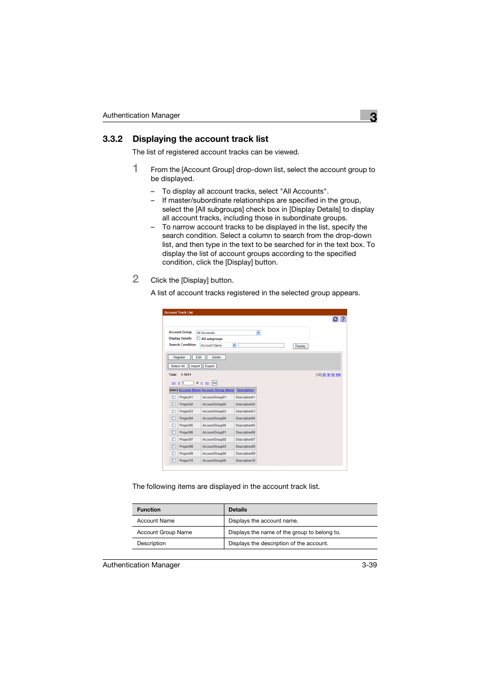 2 displaying the account track list, Displaying the account track list -39 | Konica Minolta bizhub C284e User Manual | Page 56 / 189