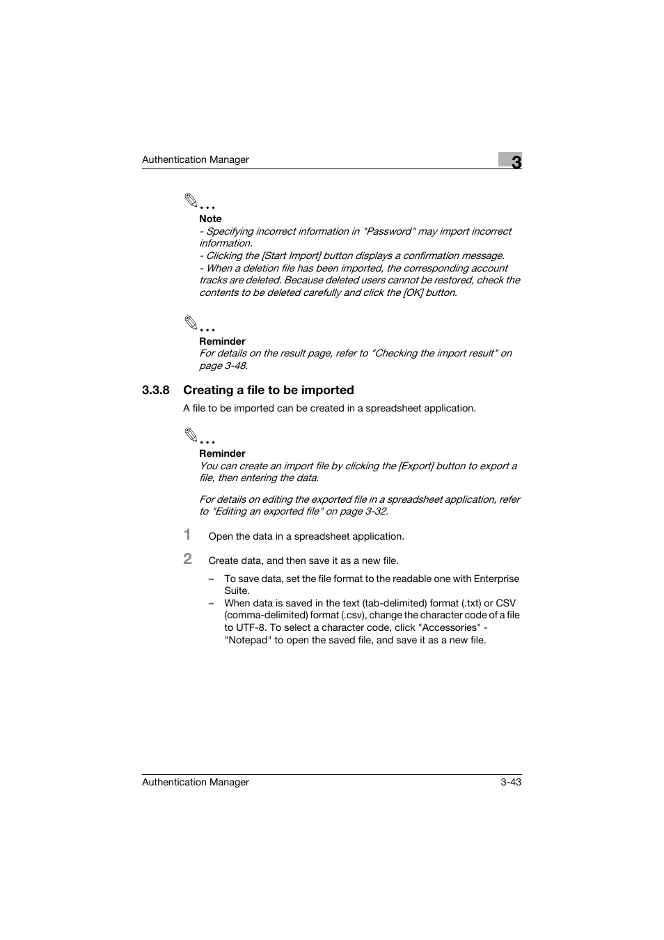 8 creating a file to be imported, Creating a file to be imported -43 | Konica Minolta bizhub C284e User Manual | Page 60 / 189