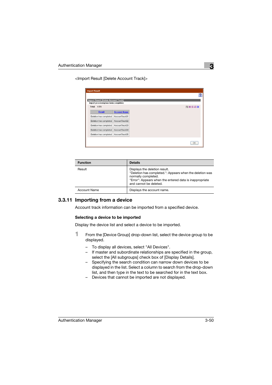 11 importing from a device, Selecting a device to be imported | Konica Minolta bizhub C284e User Manual | Page 67 / 189