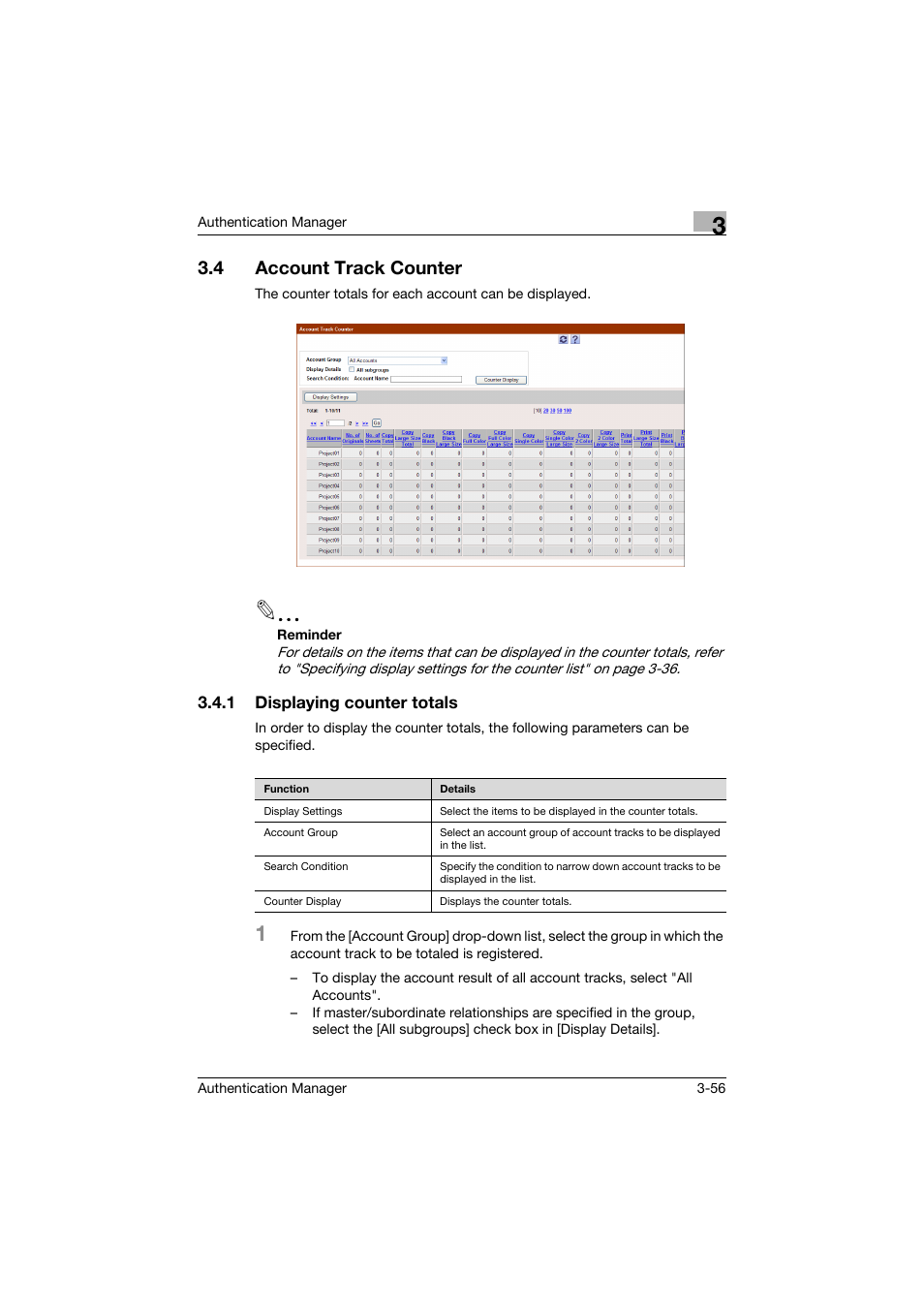 4 account track counter, 1 displaying counter totals, Account track counter -56 | Displaying counter totals -56 | Konica Minolta bizhub C284e User Manual | Page 73 / 189