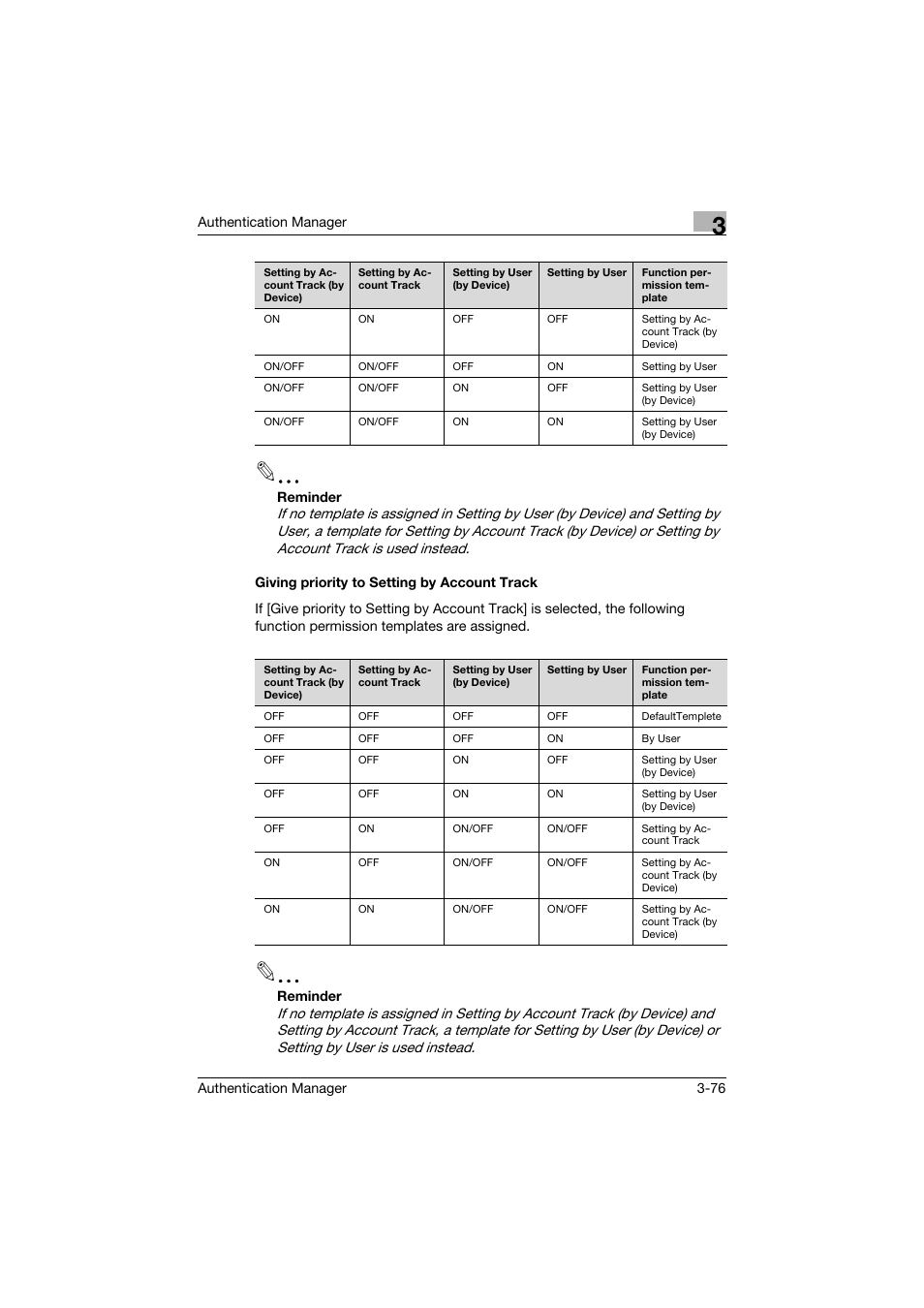 Giving priority to setting by account track, Giving priority to setting by account track -76 | Konica Minolta bizhub C284e User Manual | Page 93 / 189