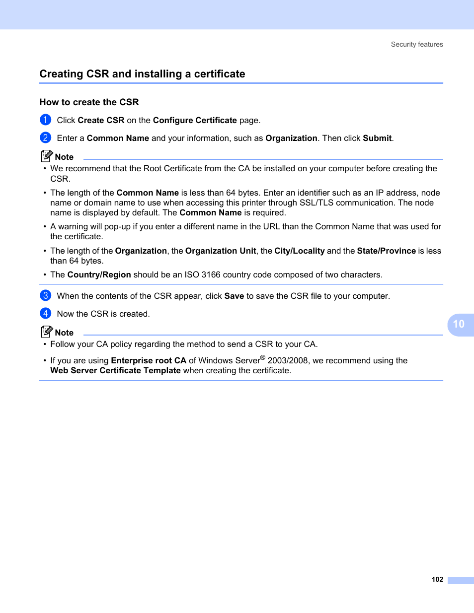 Creating csr and installing a certificate, Creating csr and, 10 creating csr and installing a certificate | Konica Minolta bizhub 20 User Manual | Page 109 / 145