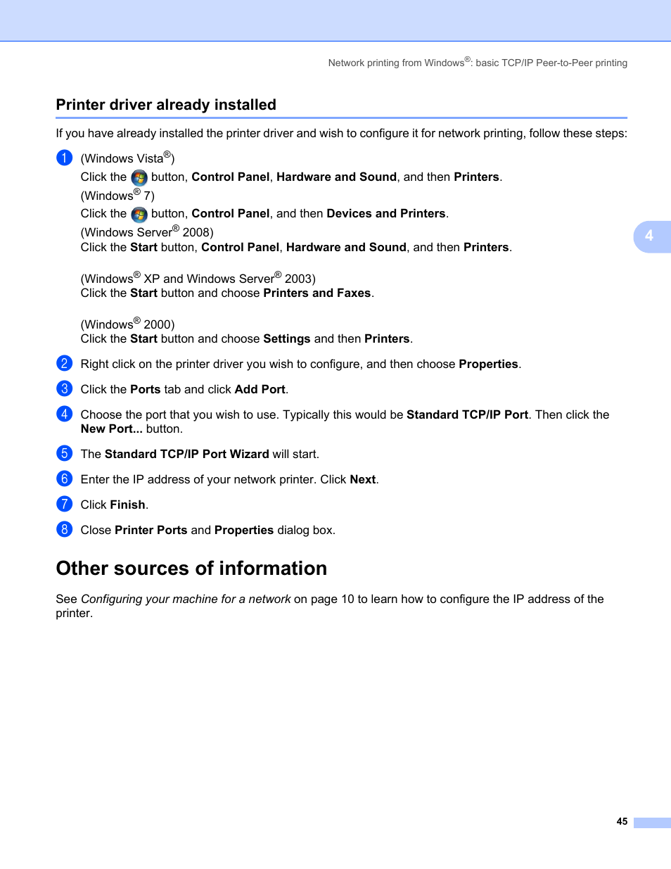 Printer driver already installed, Other sources of information, 4printer driver already installed | Konica Minolta bizhub 20 User Manual | Page 52 / 145