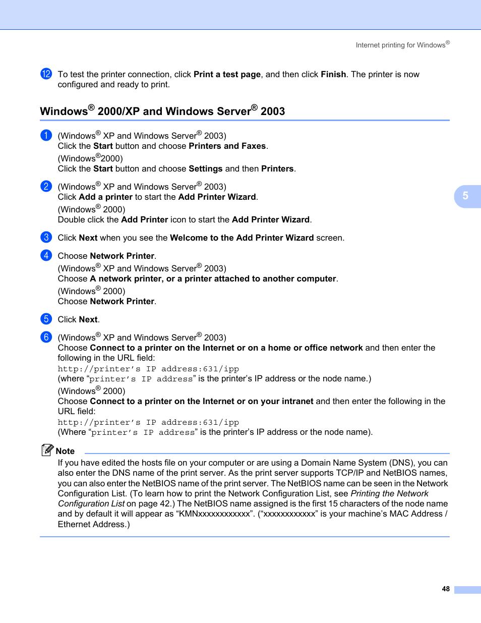 Windows® 2000/xp and windows server® 2003, Windows, 2000/xp and windows server | Konica Minolta bizhub 20 User Manual | Page 55 / 145