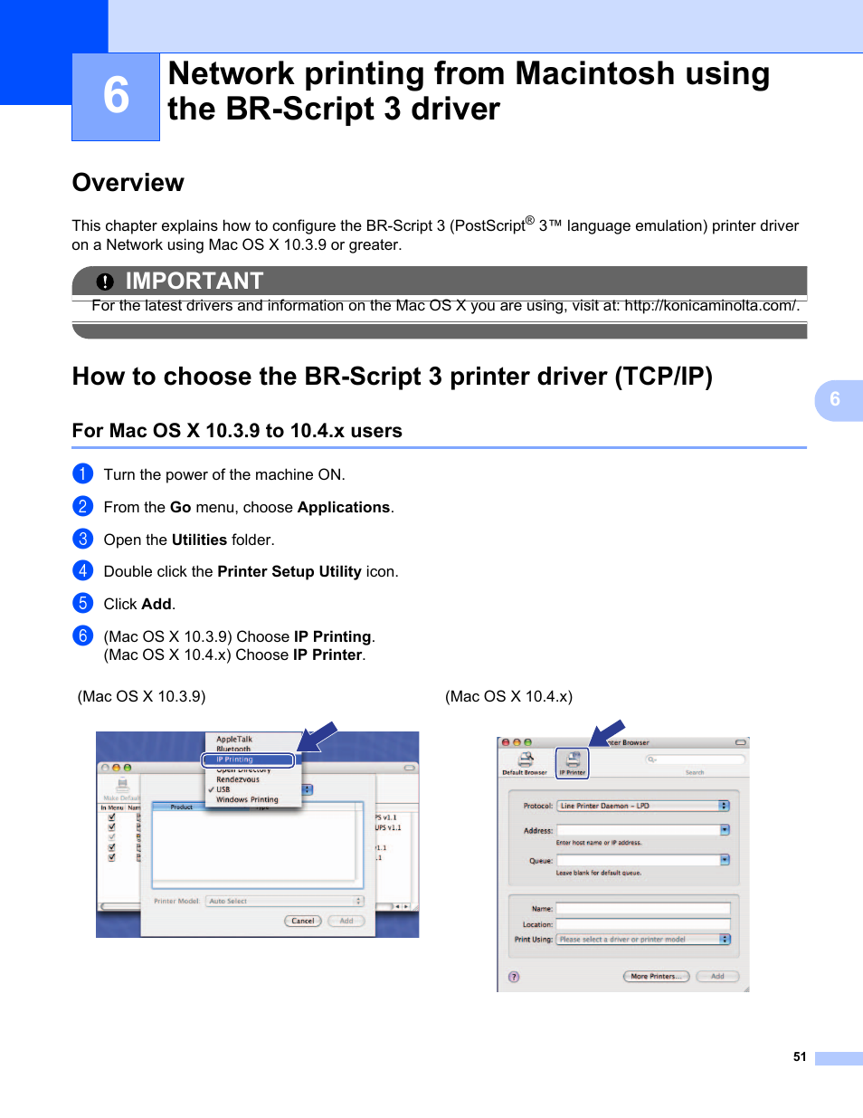 Overview, For mac os x 10.3.9 to 10.4.x users, Important | Konica Minolta bizhub 20 User Manual | Page 58 / 145