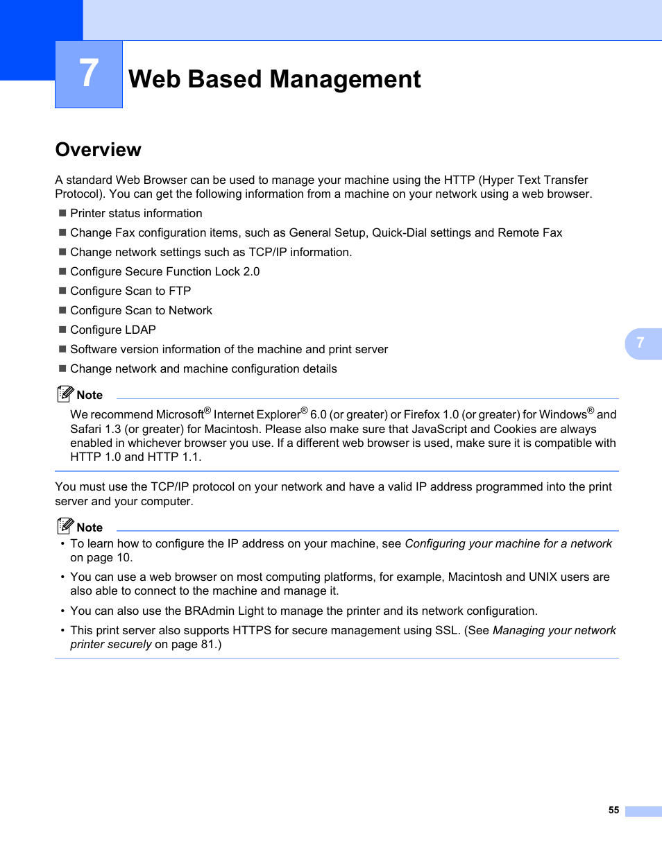 7 web based management, Overview, Web based management | Konica Minolta bizhub 20 User Manual | Page 62 / 145