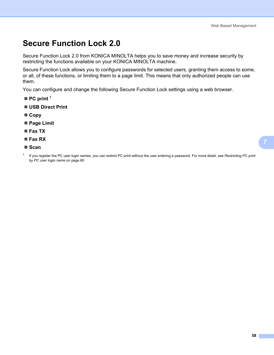 Secure function lock 2.0 | Konica Minolta bizhub 20 User Manual | Page 65 / 145
