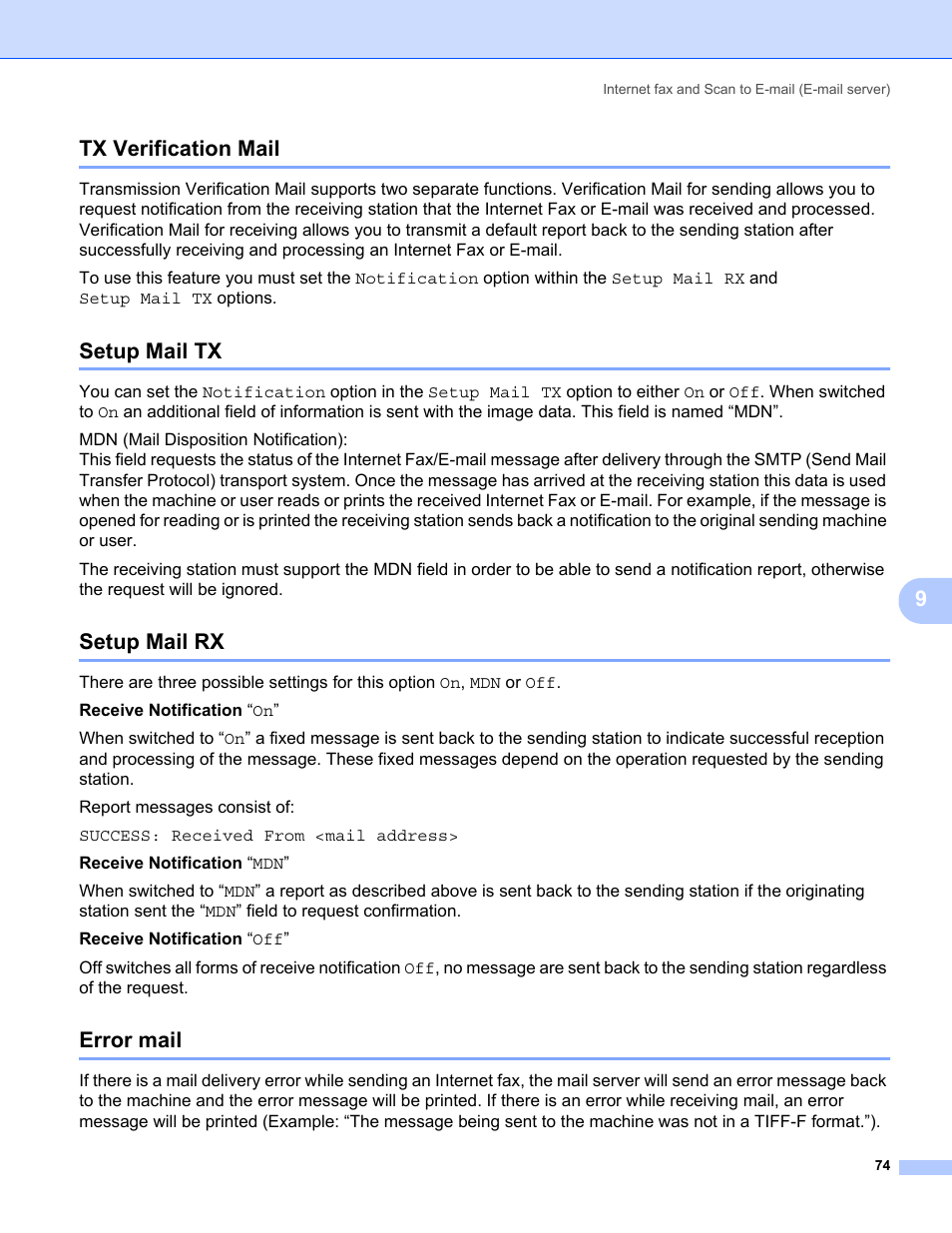 Tx verification mail, Setup mail tx, Setup mail rx | Error mail, 9tx verification mail | Konica Minolta bizhub 20 User Manual | Page 81 / 145