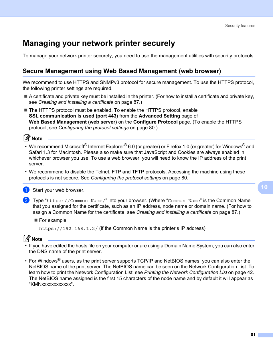 Managing your network printer securely, Managing your network | Konica Minolta bizhub 20 User Manual | Page 88 / 145