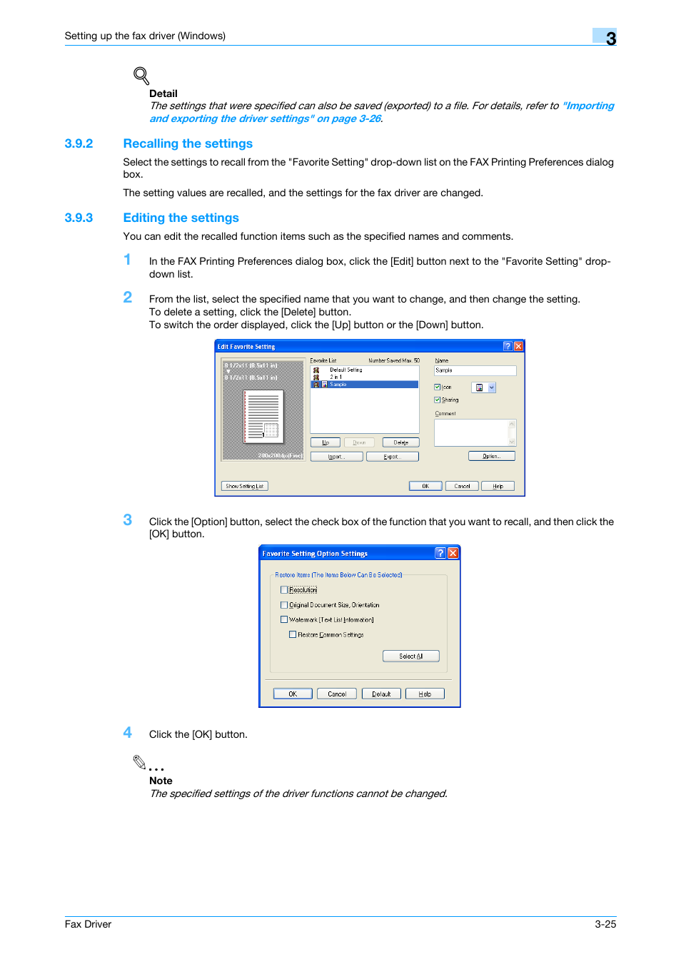 2 recalling the settings, 3 editing the settings, Recalling the settings -25 | Editing the settings -25 | Konica Minolta bizhub 421 User Manual | Page 56 / 67