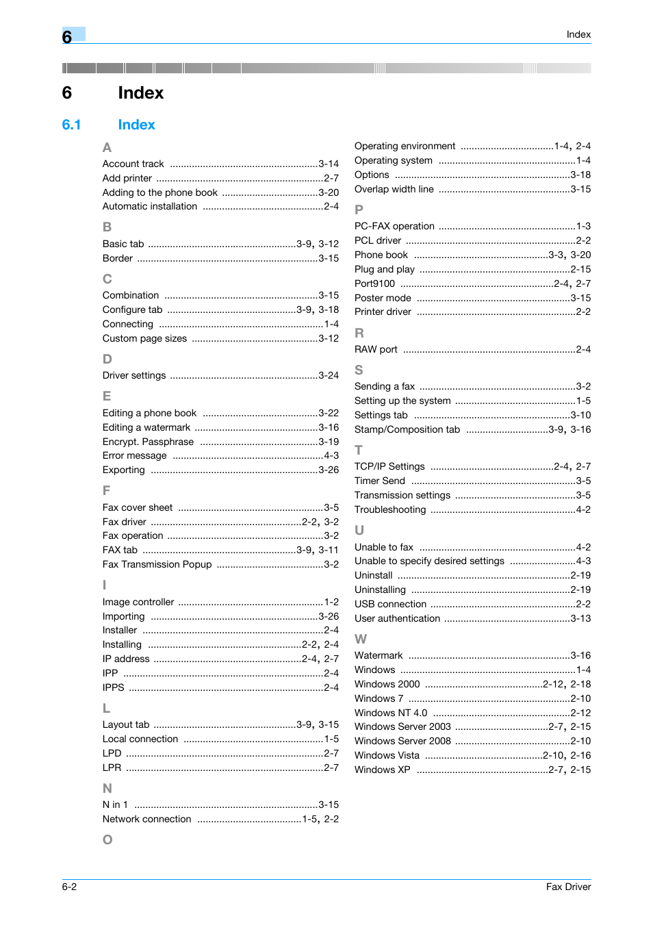 6 index, 1 index, Index | Index -2, 6index | Konica Minolta bizhub 421 User Manual | Page 66 / 67