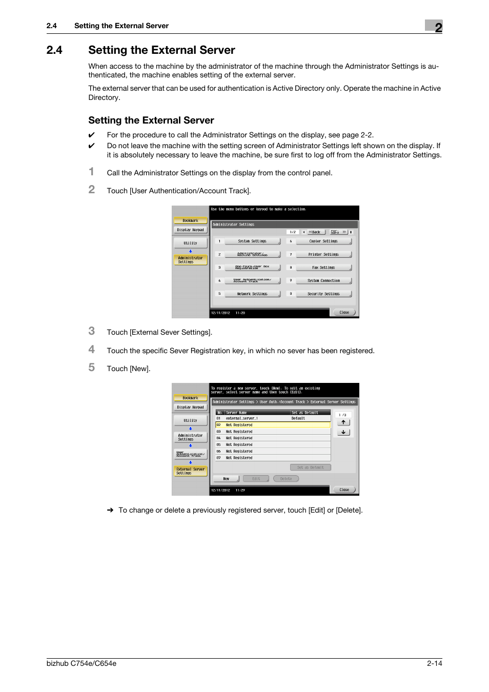 4 setting the external server, Setting the external server | Konica Minolta bizhub C654e User Manual | Page 26 / 58