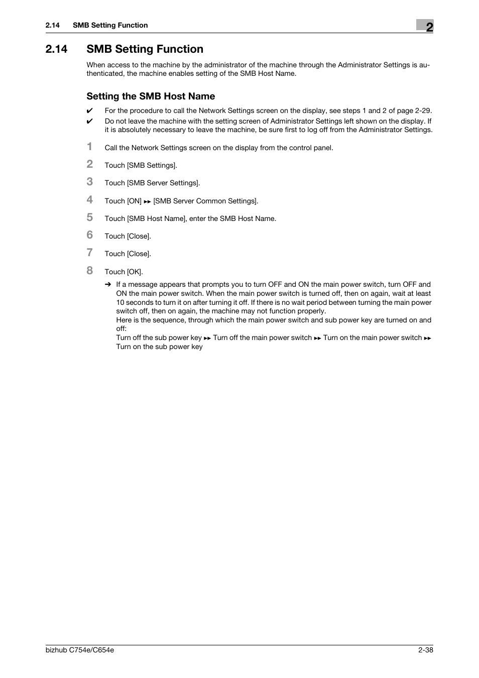 14 smb setting function, Setting the smb host name | Konica Minolta bizhub C654e User Manual | Page 50 / 58