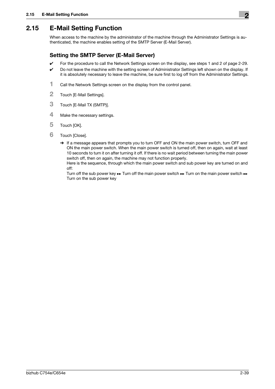 15 e-mail setting function, Setting the smtp server (e-mail server) | Konica Minolta bizhub C654e User Manual | Page 51 / 58