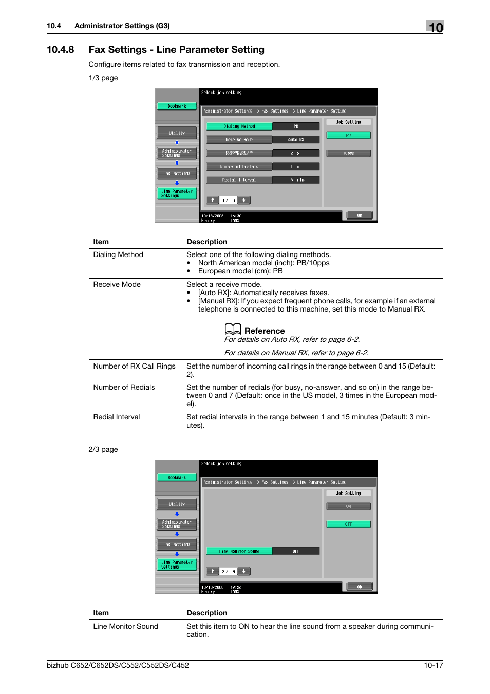 8 fax settings - line parameter setting, Fax settings - line parameter setting -17, Tting (p. 10-17) | Konica Minolta BIZHUB C652DS User Manual | Page 206 / 294
