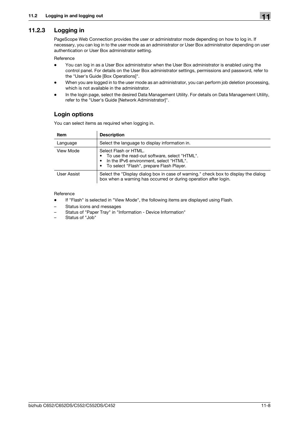 3 logging in, Login options, Logging in -8 login options -8 | Konica Minolta BIZHUB C652DS User Manual | Page 237 / 294