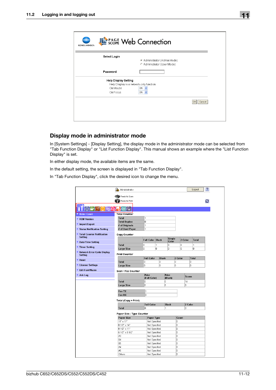 Display mode in administrator mode, Display mode in administrator mode -12 | Konica Minolta BIZHUB C652DS User Manual | Page 241 / 294