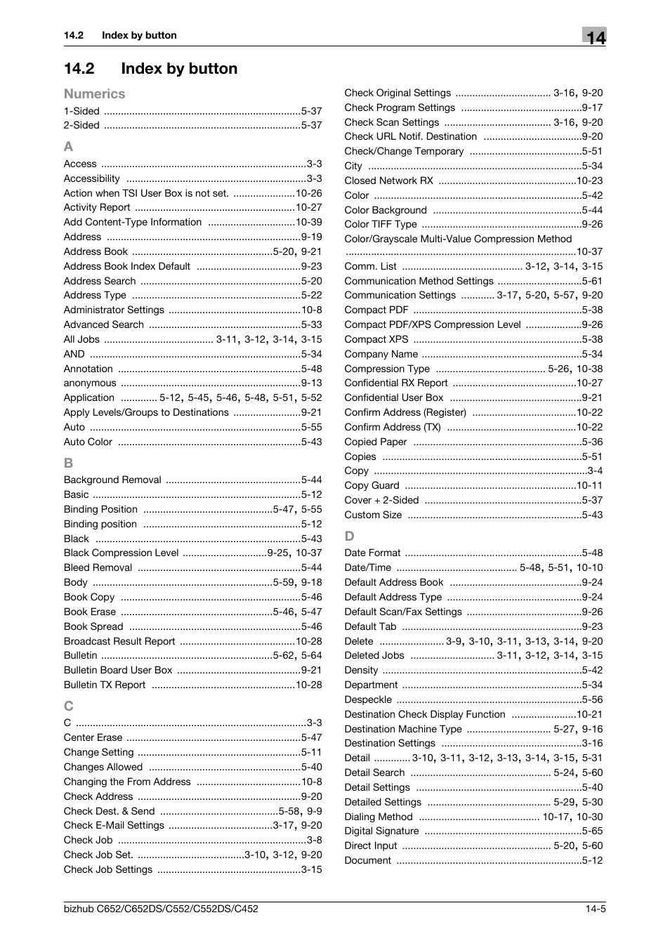 2 index by button, A to d, Index by button -5 | Konica Minolta BIZHUB C652DS User Manual | Page 290 / 294