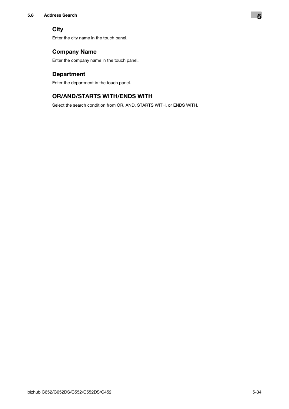 City, Company name, Department | Or/and/starts with/ends with | Konica Minolta BIZHUB C652DS User Manual | Page 84 / 294