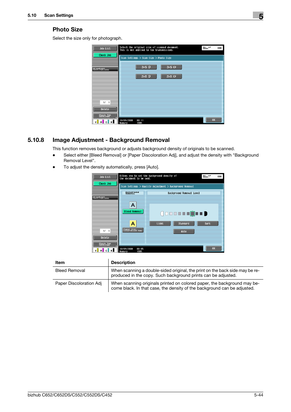 Photo size, 8 image adjustment - background removal, Photo size -44 | Image adjustment - background removal -44, L (p. 5-44 | Konica Minolta BIZHUB C652DS User Manual | Page 94 / 294