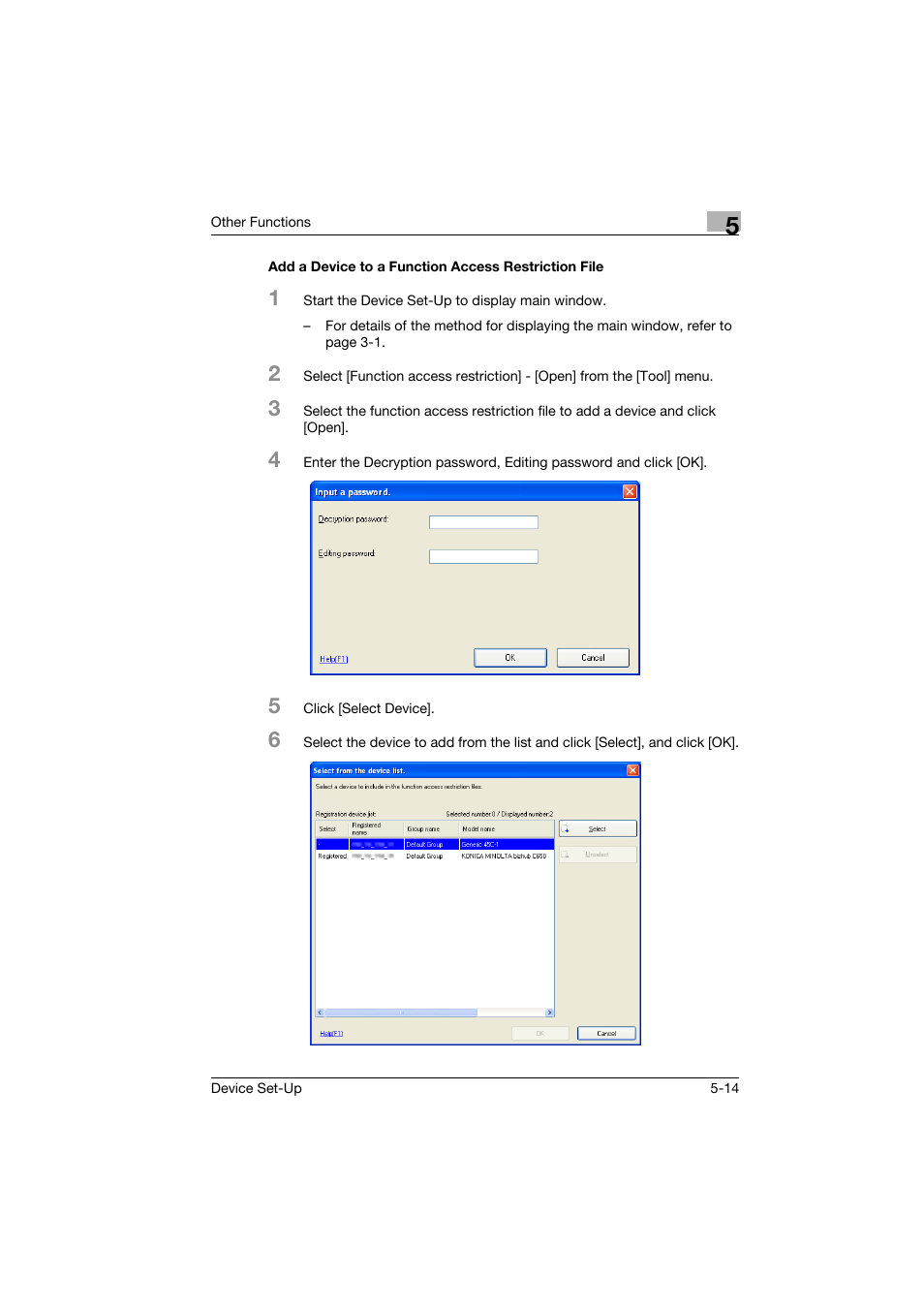 Add a device to a function access restriction file | Konica Minolta Biznub Series User Manual | Page 50 / 67