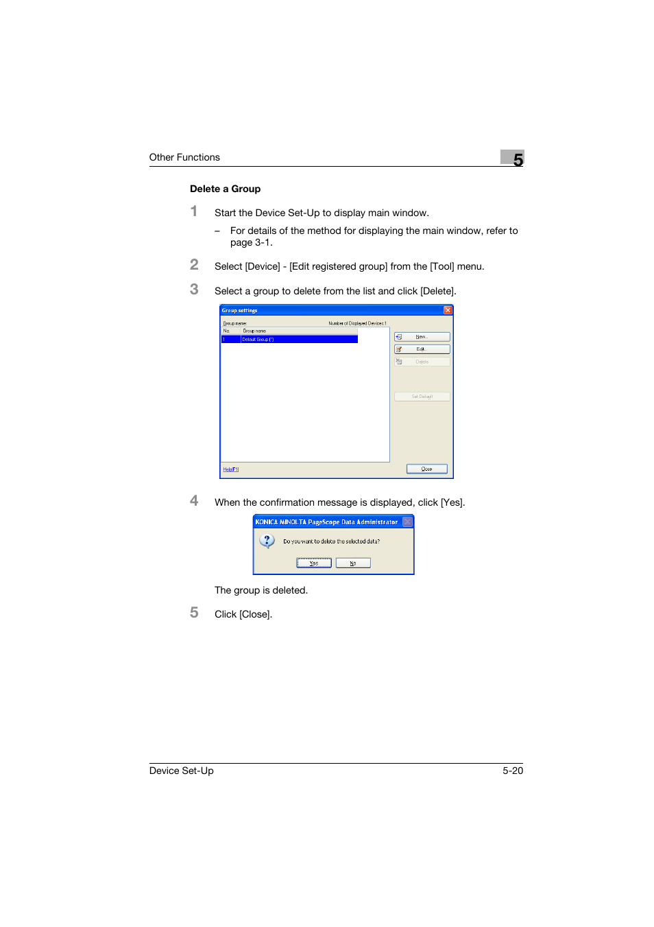 Delete a group, Delete a group -20 | Konica Minolta Biznub Series User Manual | Page 56 / 67