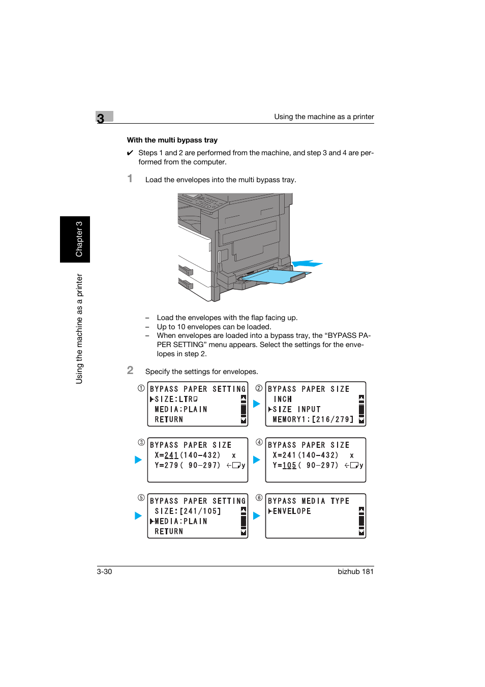 With the multi bypass tray, With the multi bypass tray -30 | Konica Minolta bizhub 181 User Manual | Page 117 / 144