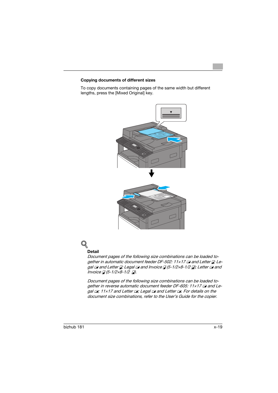 Copying documents of different sizes | Konica Minolta bizhub 181 User Manual | Page 20 / 144