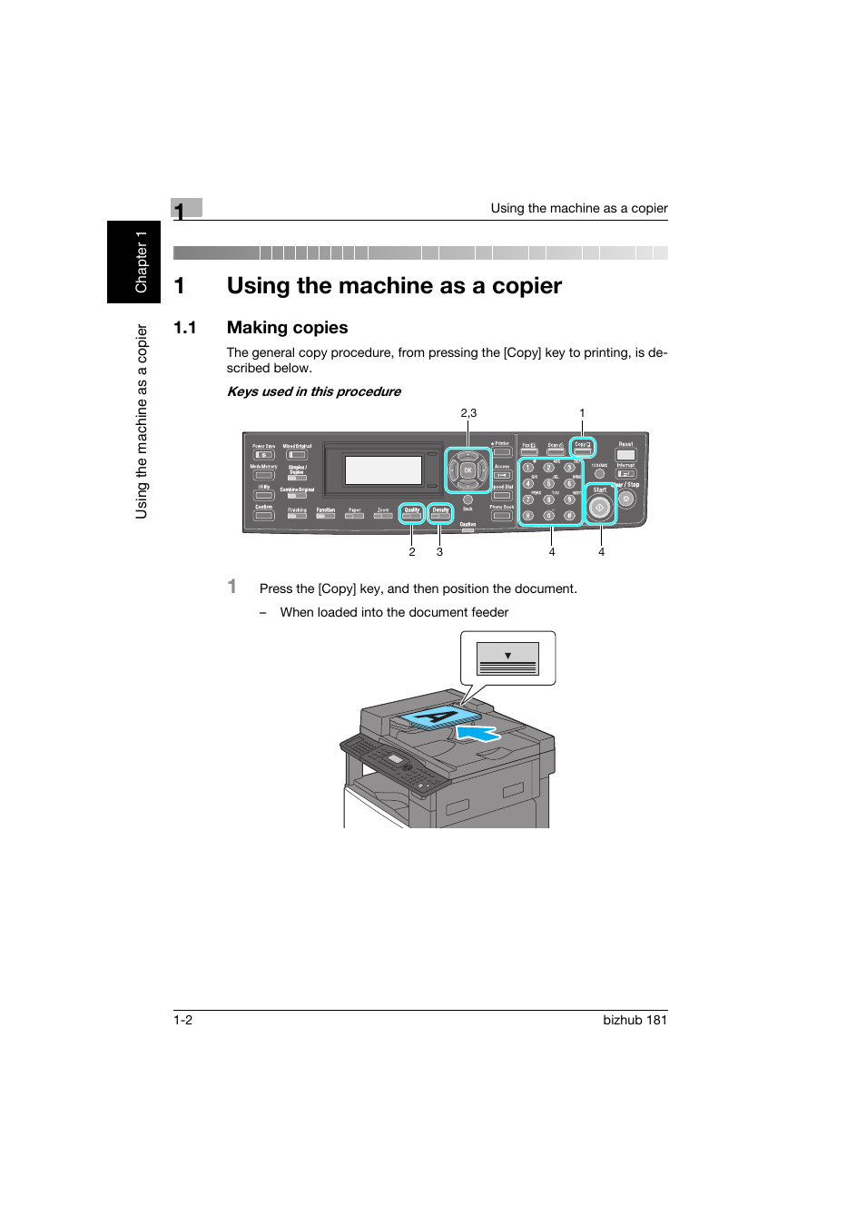 1 using the machine as a copier, 1 making copies, Using the machine as a copier | Making copies -2, 1using the machine as a copier | Konica Minolta bizhub 181 User Manual | Page 41 / 144