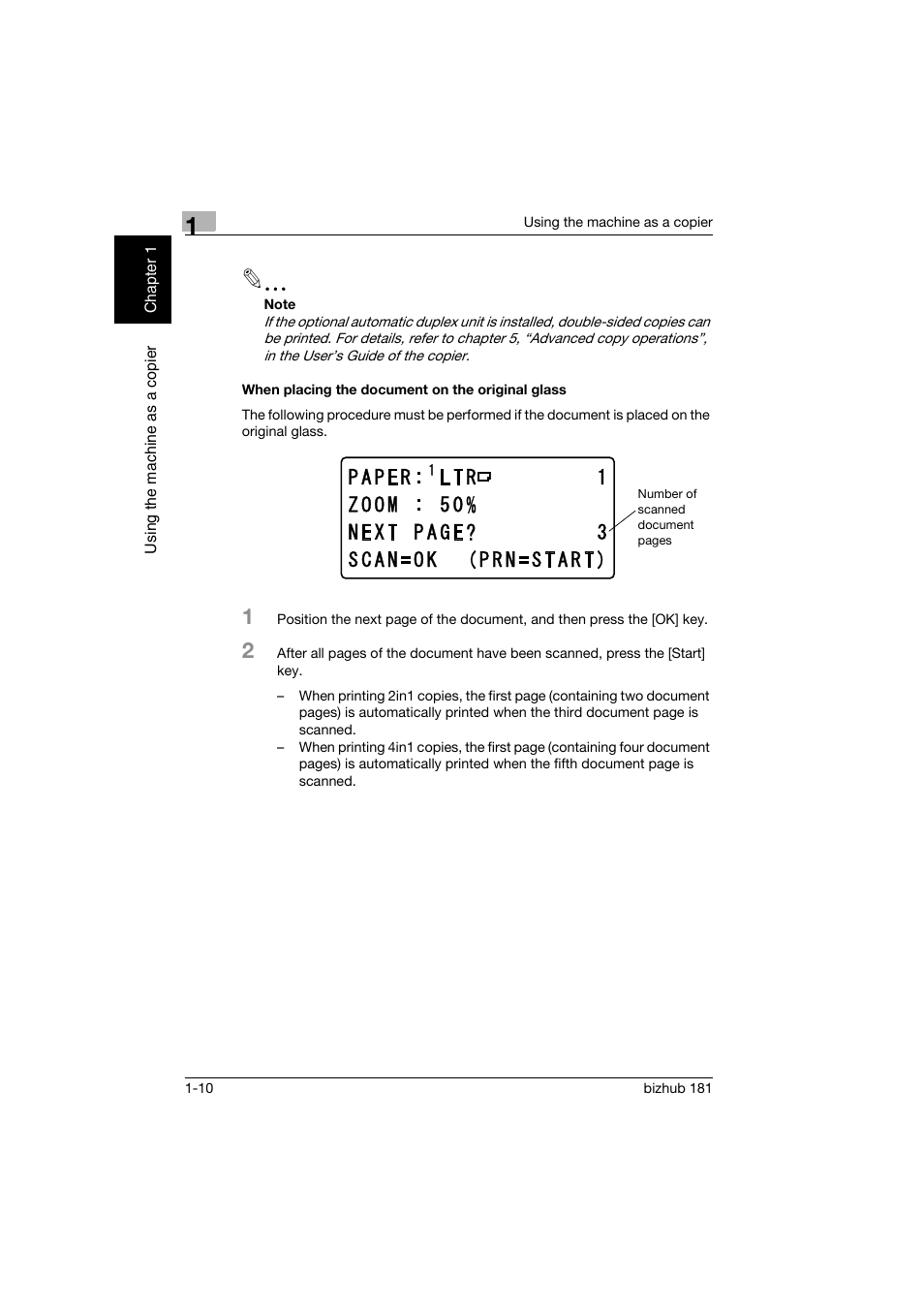 When placing the document on the original glass | Konica Minolta bizhub 181 User Manual | Page 49 / 144