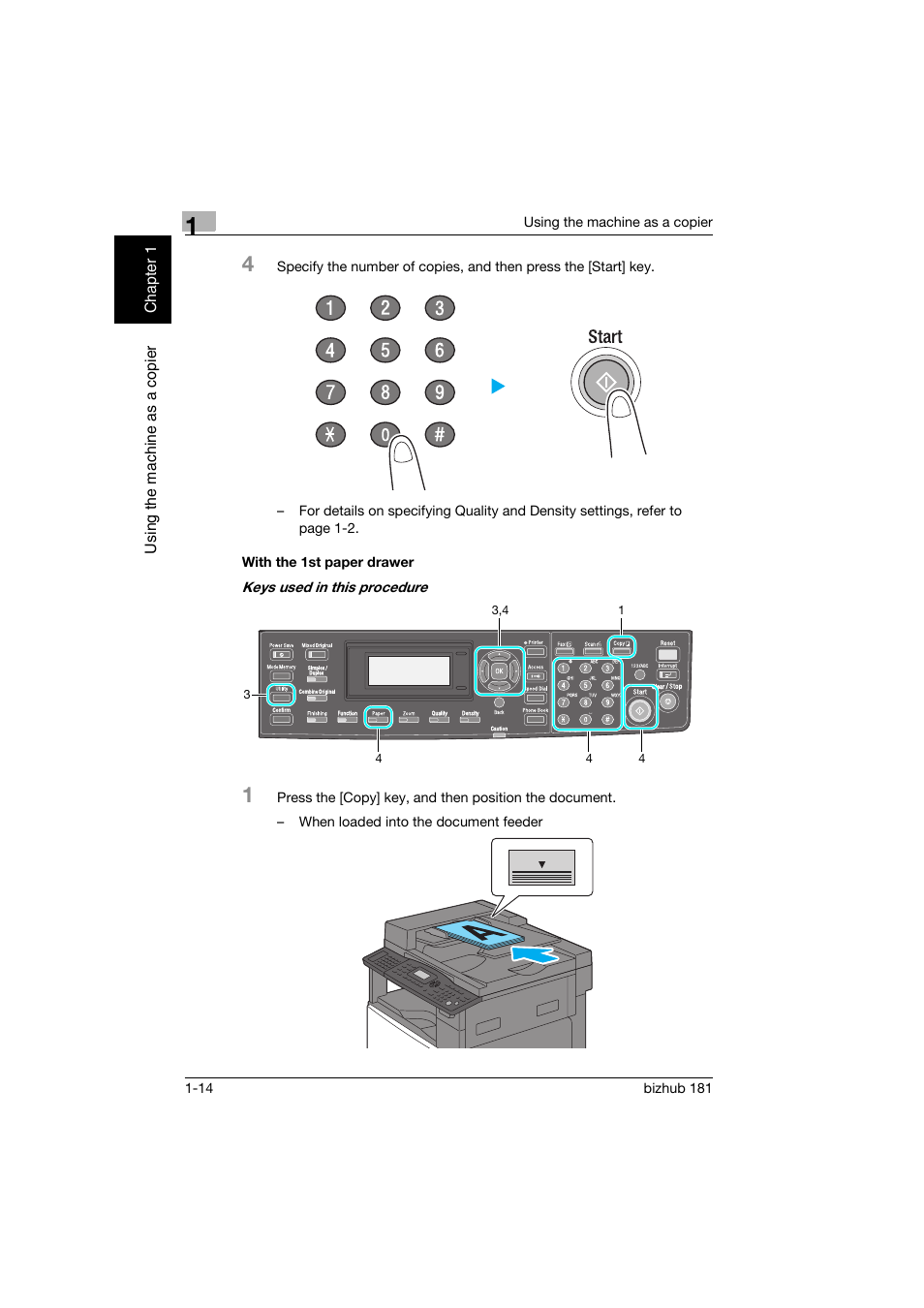 With the 1st paper drawer, With the 1st paper drawer -14 | Konica Minolta bizhub 181 User Manual | Page 53 / 144