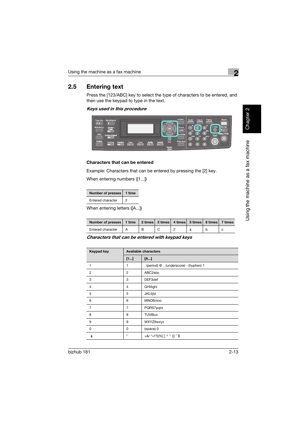 5 entering text, Characters that can be entered, Entering text -13 | Characters that can be entered -13 | Konica Minolta bizhub 181 User Manual | Page 80 / 144