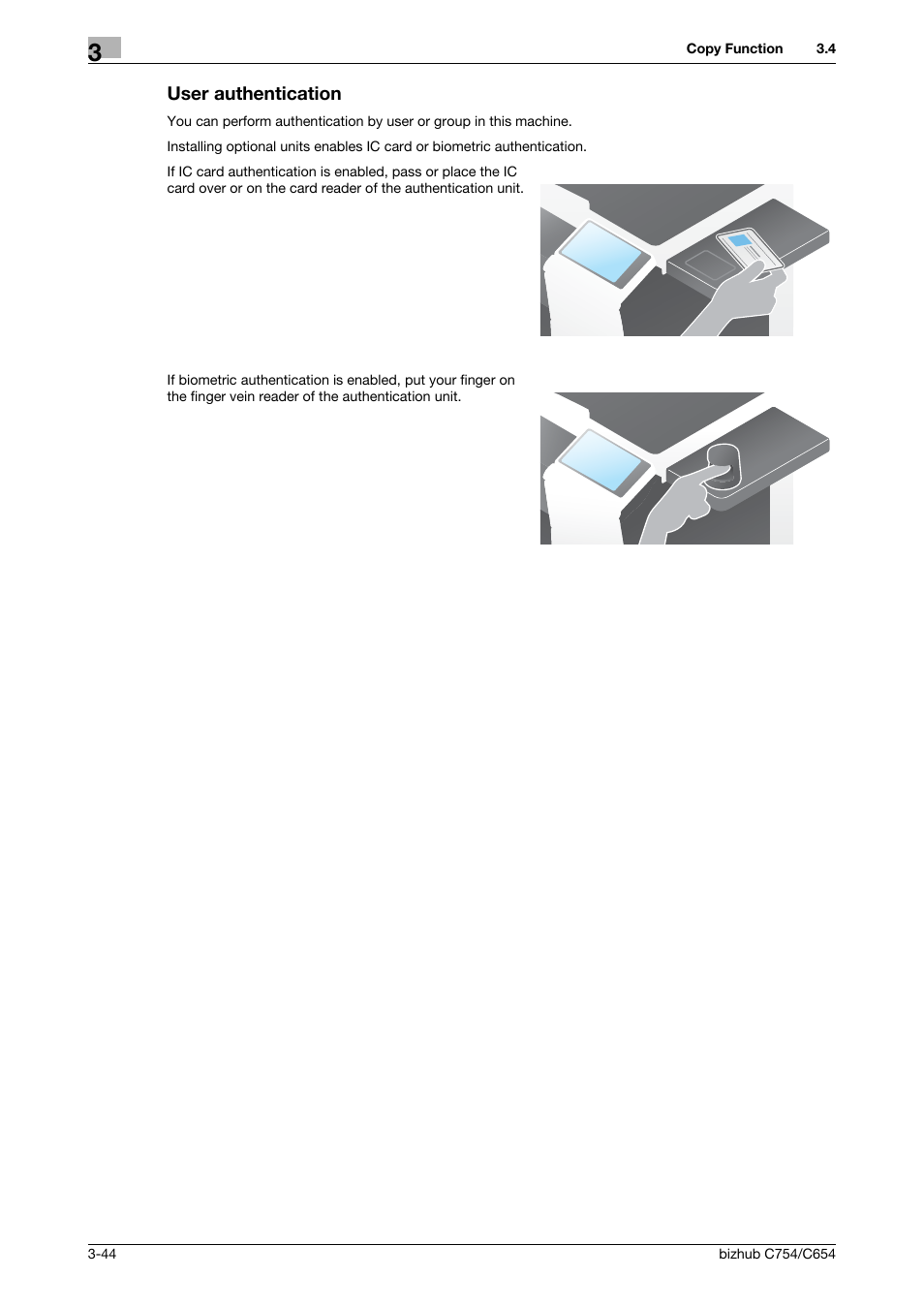 User authentication, User authentication -44 | Konica Minolta bizhub C654 User Manual | Page 100 / 130