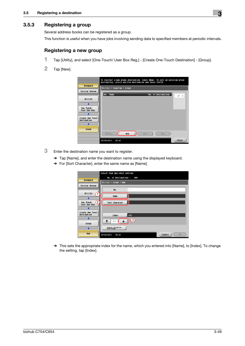 3 registering a group, Registering a new group | Konica Minolta bizhub C654 User Manual | Page 105 / 130