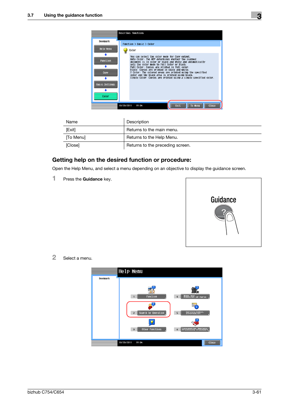 Getting help on the desired function or procedure | Konica Minolta bizhub C654 User Manual | Page 117 / 130