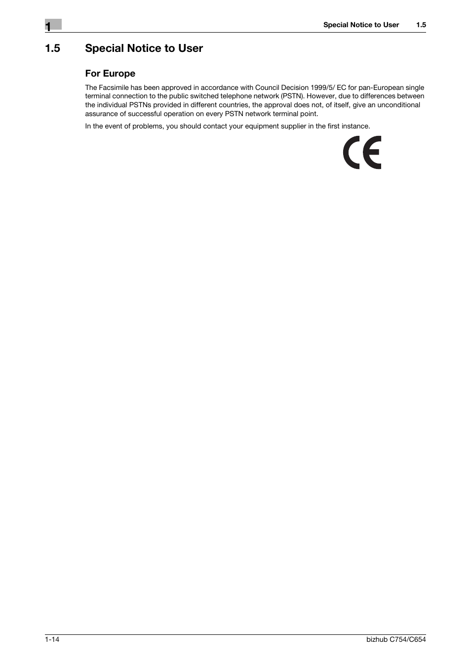 5 special notice to user, For europe, Special notice to user -14 for europe -14 | Konica Minolta bizhub C654 User Manual | Page 20 / 130