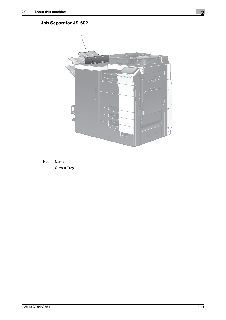 Job separator js-602, Job separator js-602 -11 | Konica Minolta bizhub C654 User Manual | Page 35 / 130