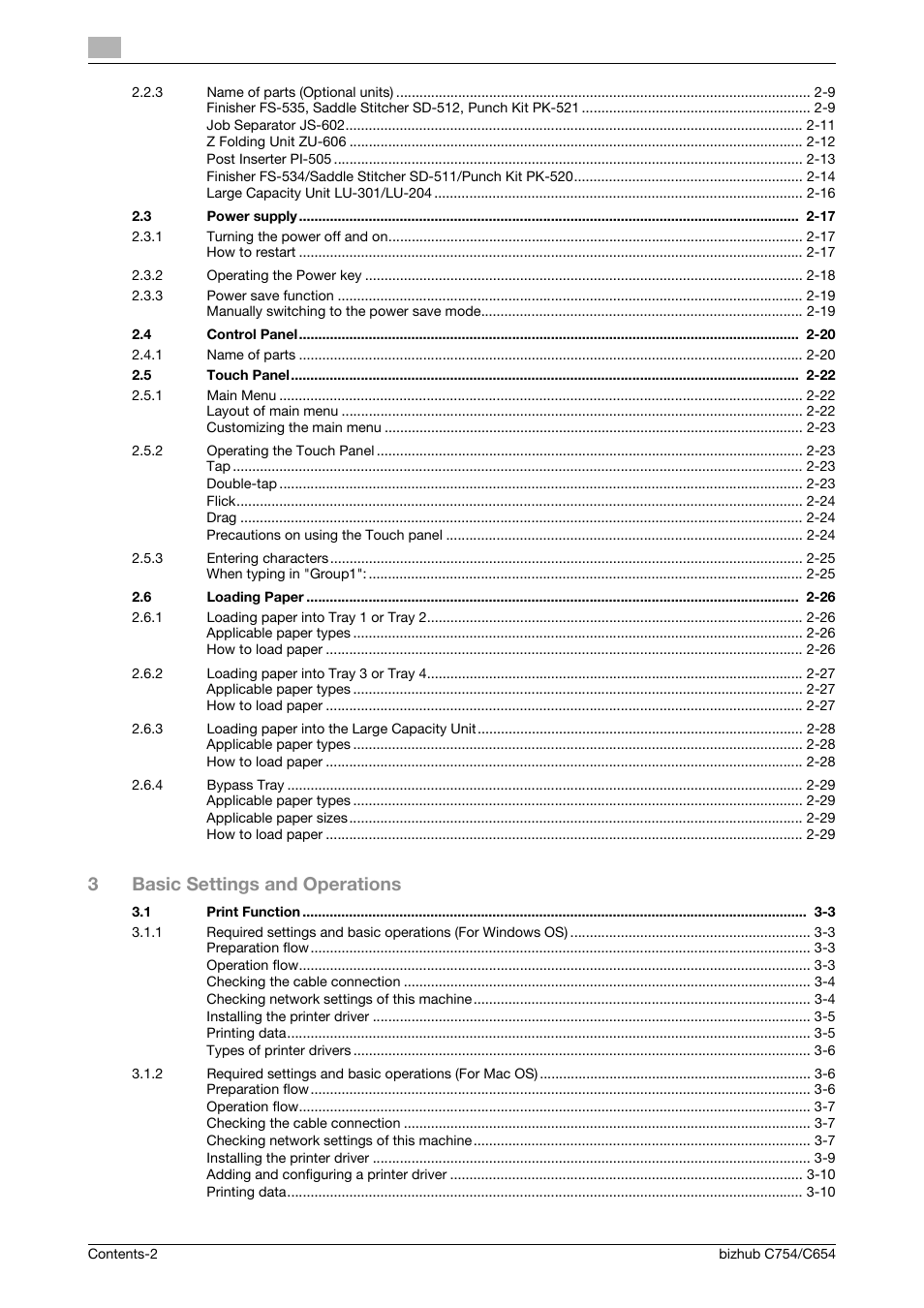 3basic settings and operations | Konica Minolta bizhub C654 User Manual | Page 4 / 130