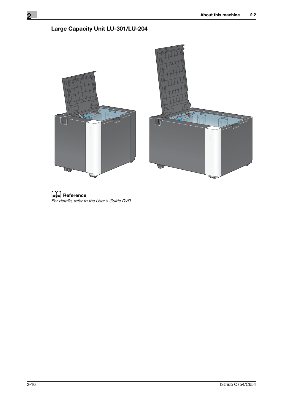 Large capacity unit lu-301/lu-204, Large capacity unit lu-301/lu-204 -16 | Konica Minolta bizhub C654 User Manual | Page 40 / 130