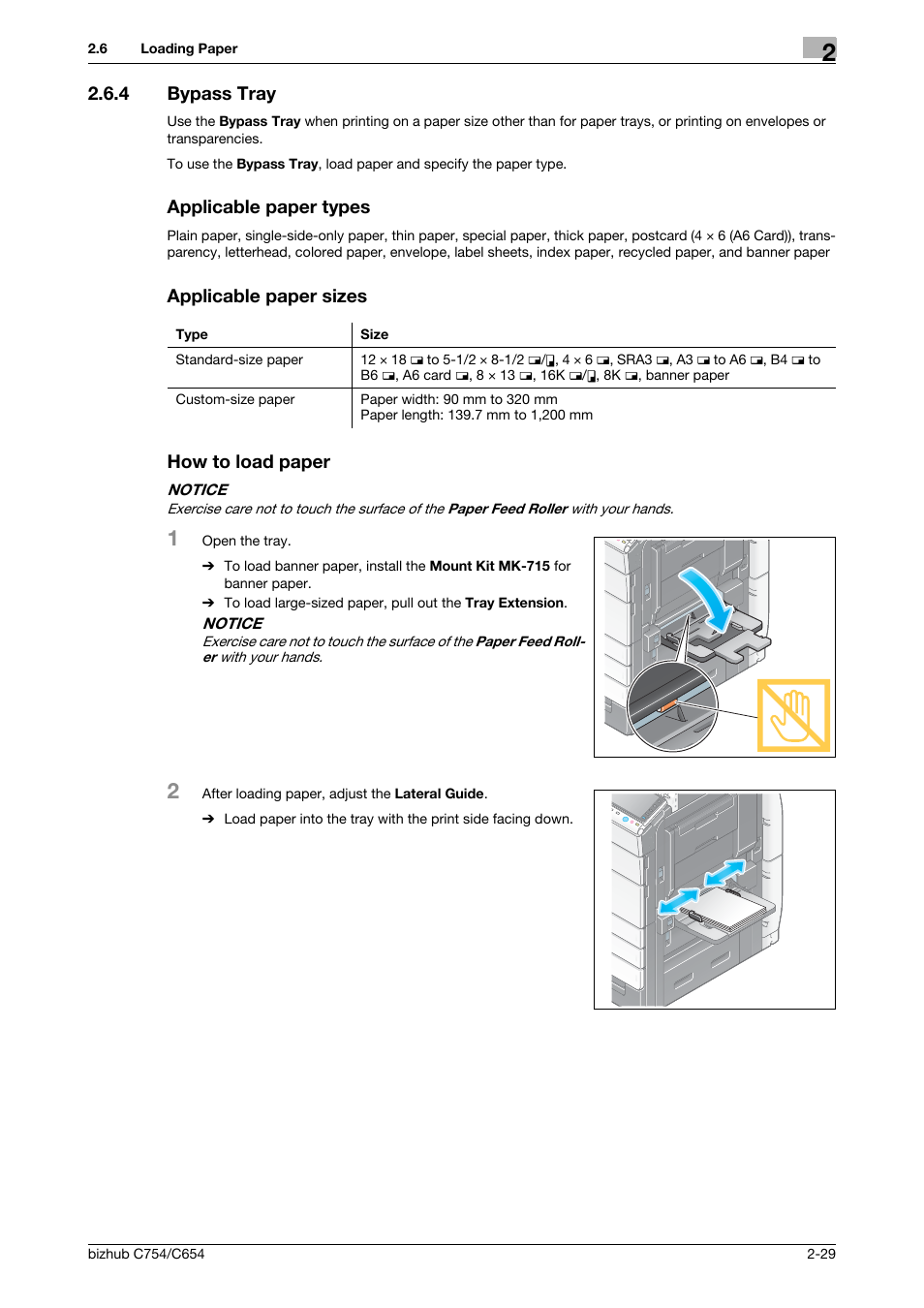 4 bypass tray, Applicable paper types, Applicable paper sizes | How to load paper | Konica Minolta bizhub C654 User Manual | Page 53 / 130
