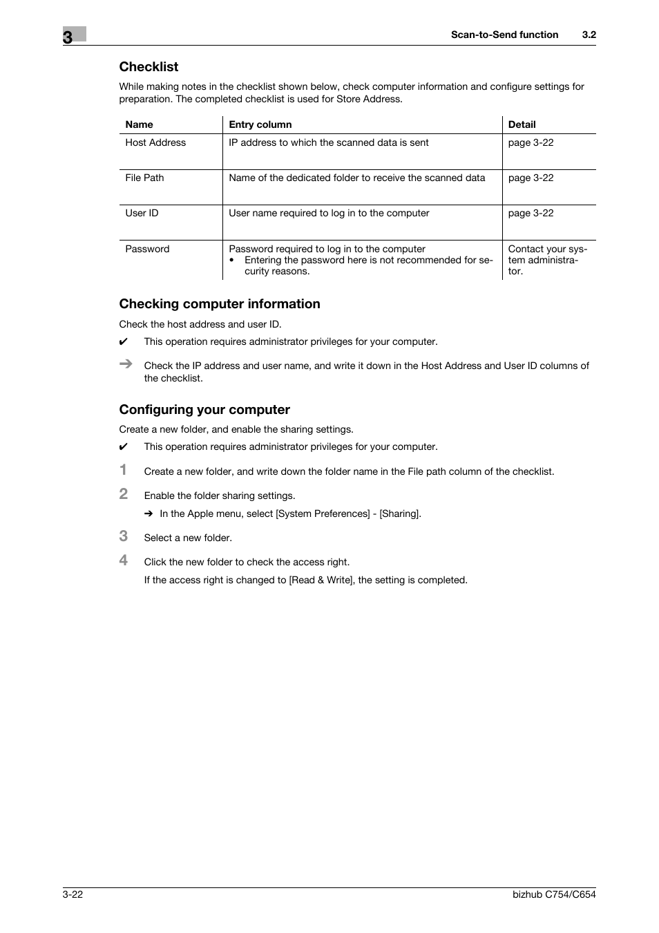 Checklist, Checking computer information, Configuring your computer | Konica Minolta bizhub C654 User Manual | Page 78 / 130