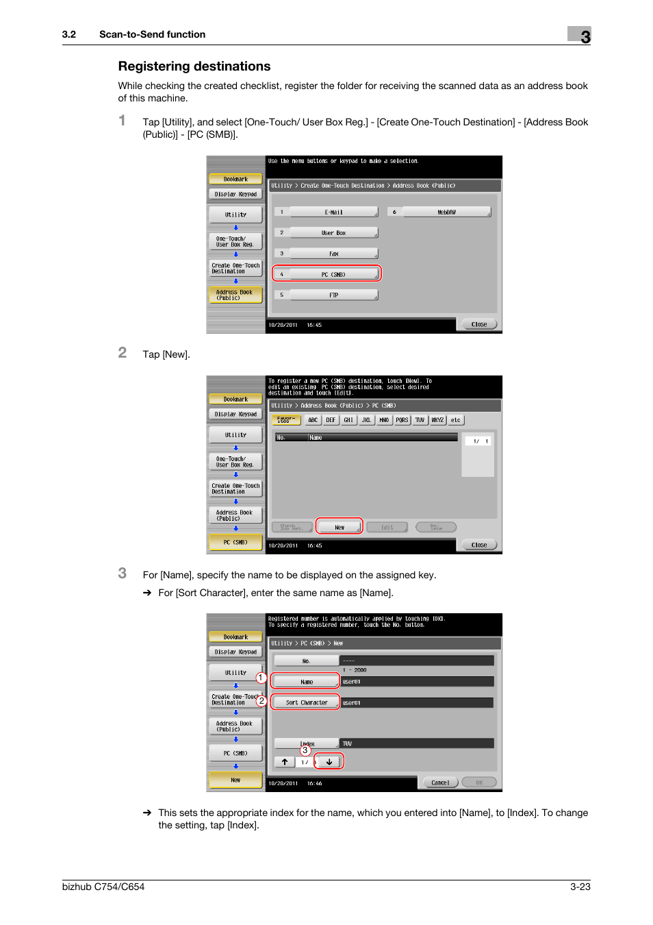 Registering destinations, Registering destinations -23 | Konica Minolta bizhub C654 User Manual | Page 79 / 130