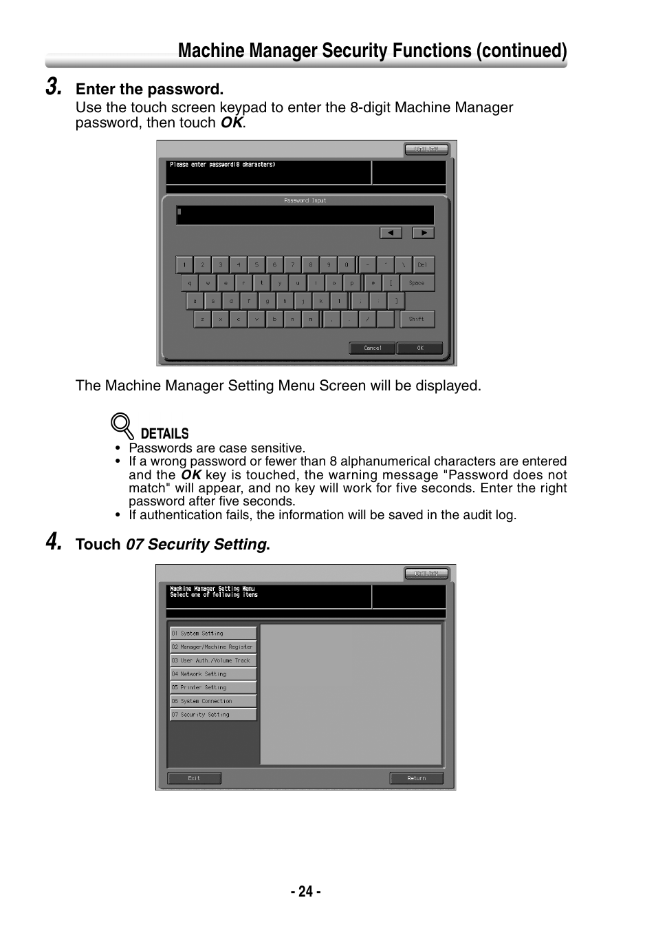 Machine manager security functions (continued) | Konica Minolta bizhub PRO 1050eP User Manual | Page 32 / 48