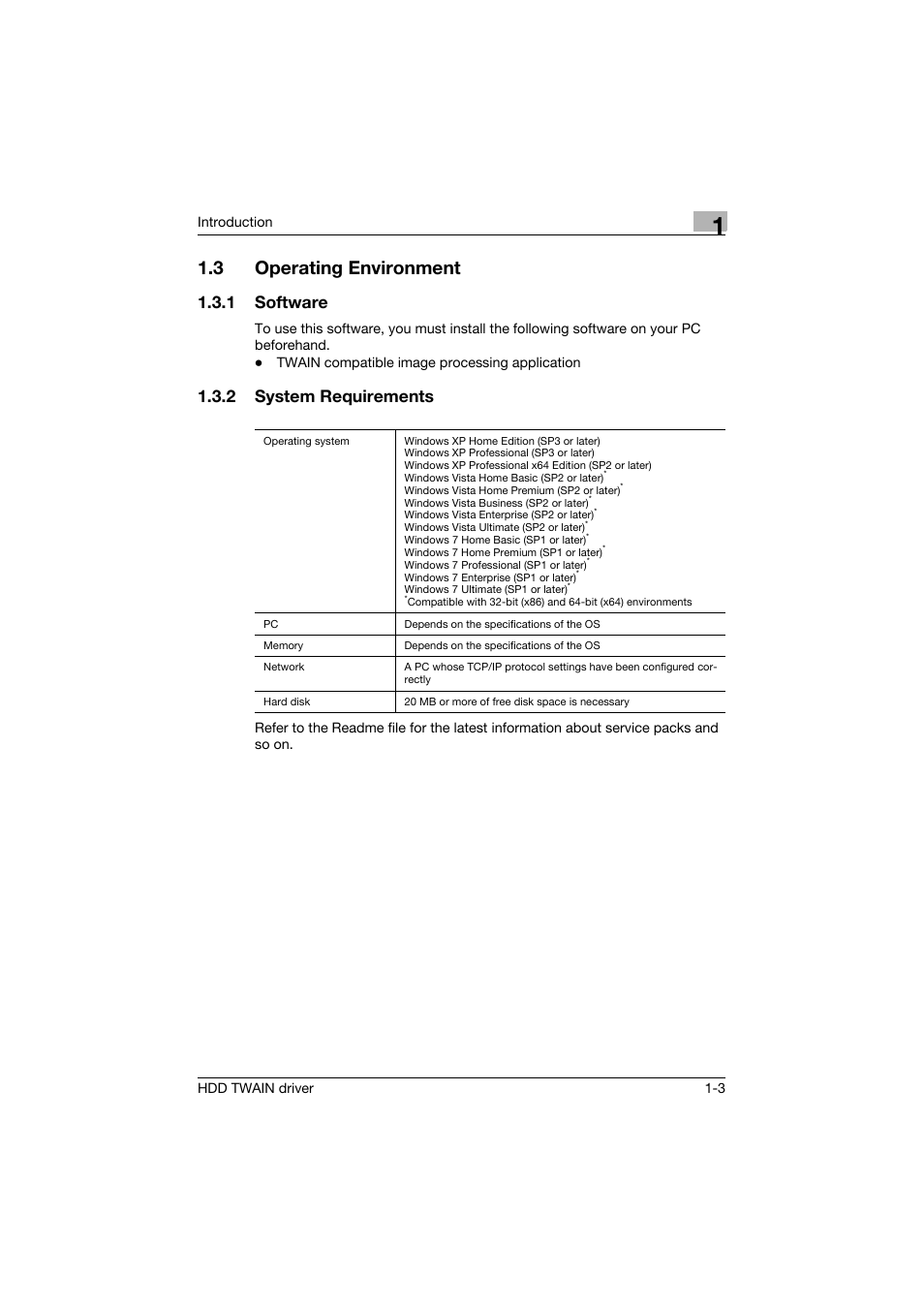 3 operating environment, 1 software, 2 system requirements | Operating environment -3, Software -3, System requirements -3 | Konica Minolta bizhub C754 User Manual | Page 10 / 42
