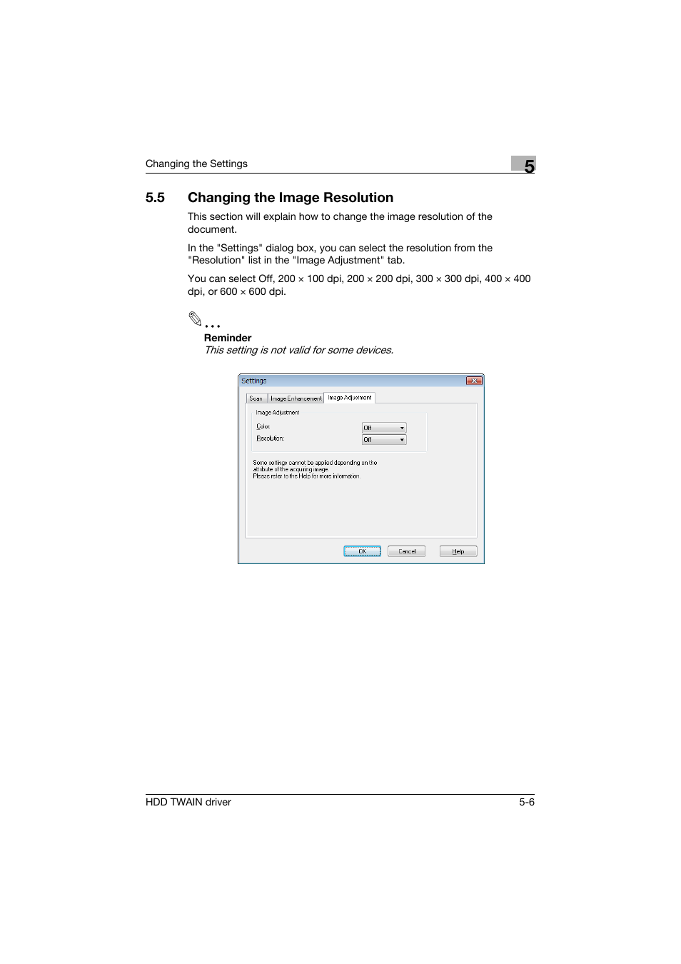 5 changing the image resolution, Changing the image resolution -6 | Konica Minolta bizhub C754 User Manual | Page 26 / 42