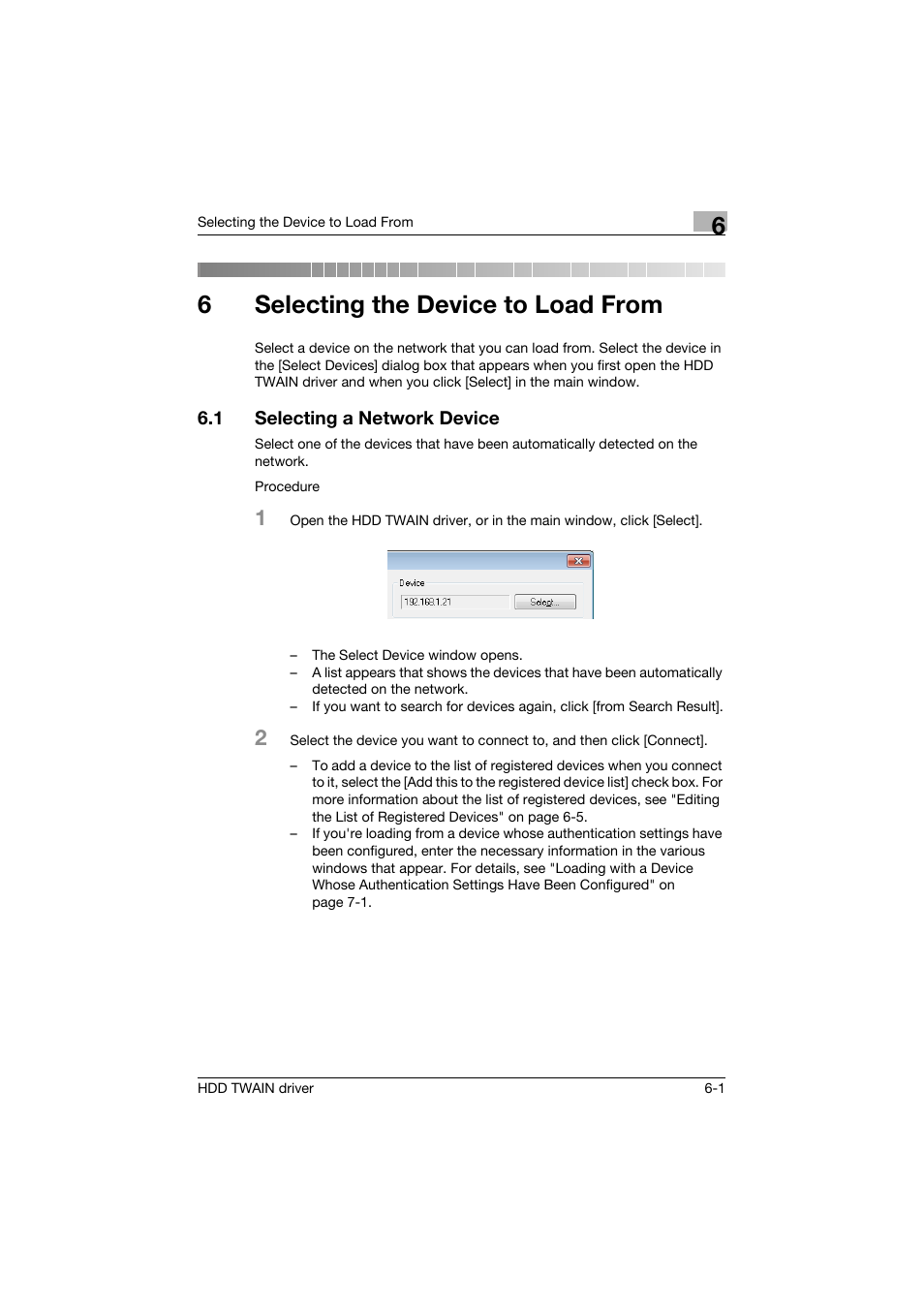 6 selecting the device to load from, 1 selecting a network device, Selecting the device to load from | Selecting a network device -1, 6selecting the device to load from | Konica Minolta bizhub C754 User Manual | Page 27 / 42