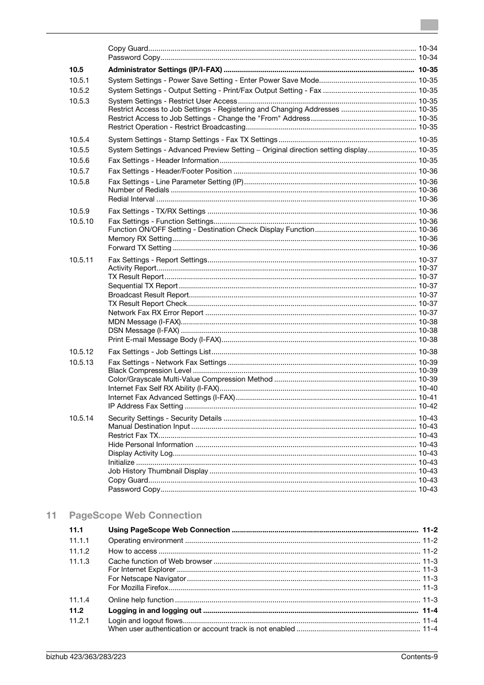 11 pagescope web connection | Konica Minolta BIZHUB 223 User Manual | Page 10 / 319