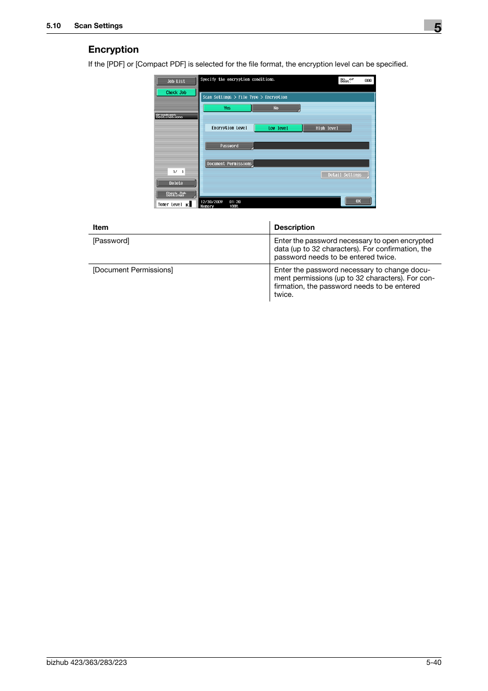 Encryption, Encryption -40, P. 5-40) | Konica Minolta BIZHUB 223 User Manual | Page 101 / 319