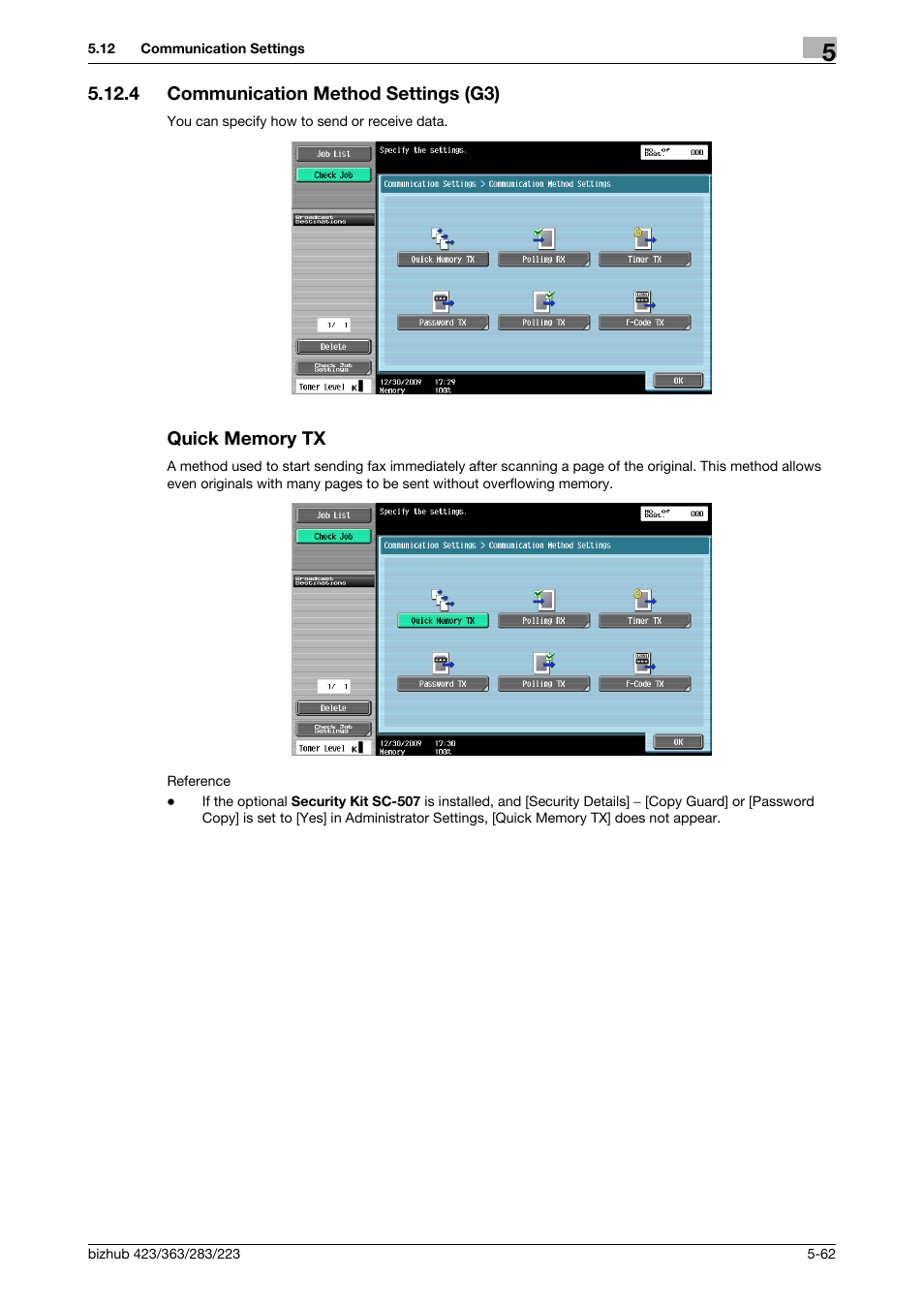 4 communication method settings (g3), Quick memory tx, P. 5-62) | Konica Minolta BIZHUB 223 User Manual | Page 123 / 319