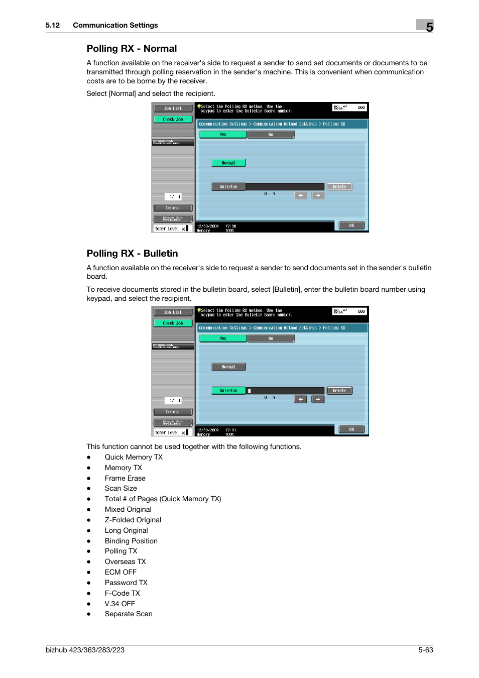 Polling rx - normal, Polling rx - bulletin, Polling rx - normal -63 polling rx - bulletin -63 | P. 5-63), Ulletin] (p. 5-63) | Konica Minolta BIZHUB 223 User Manual | Page 124 / 319